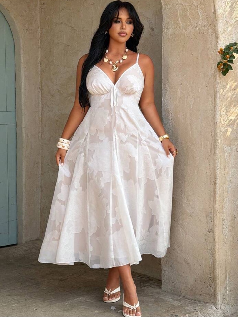Rustia Sleeveless Belted A-Line Maxi Dress,Plus Size Women Picnic Vacation